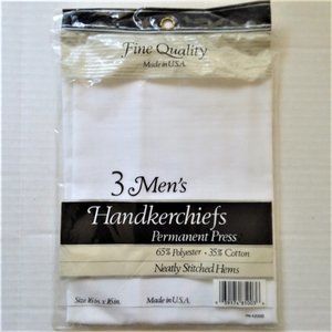 VTG Handkerchiefs 3 pk Kmart Permanent Press White  16X 6 USA Poly Cotton NEW